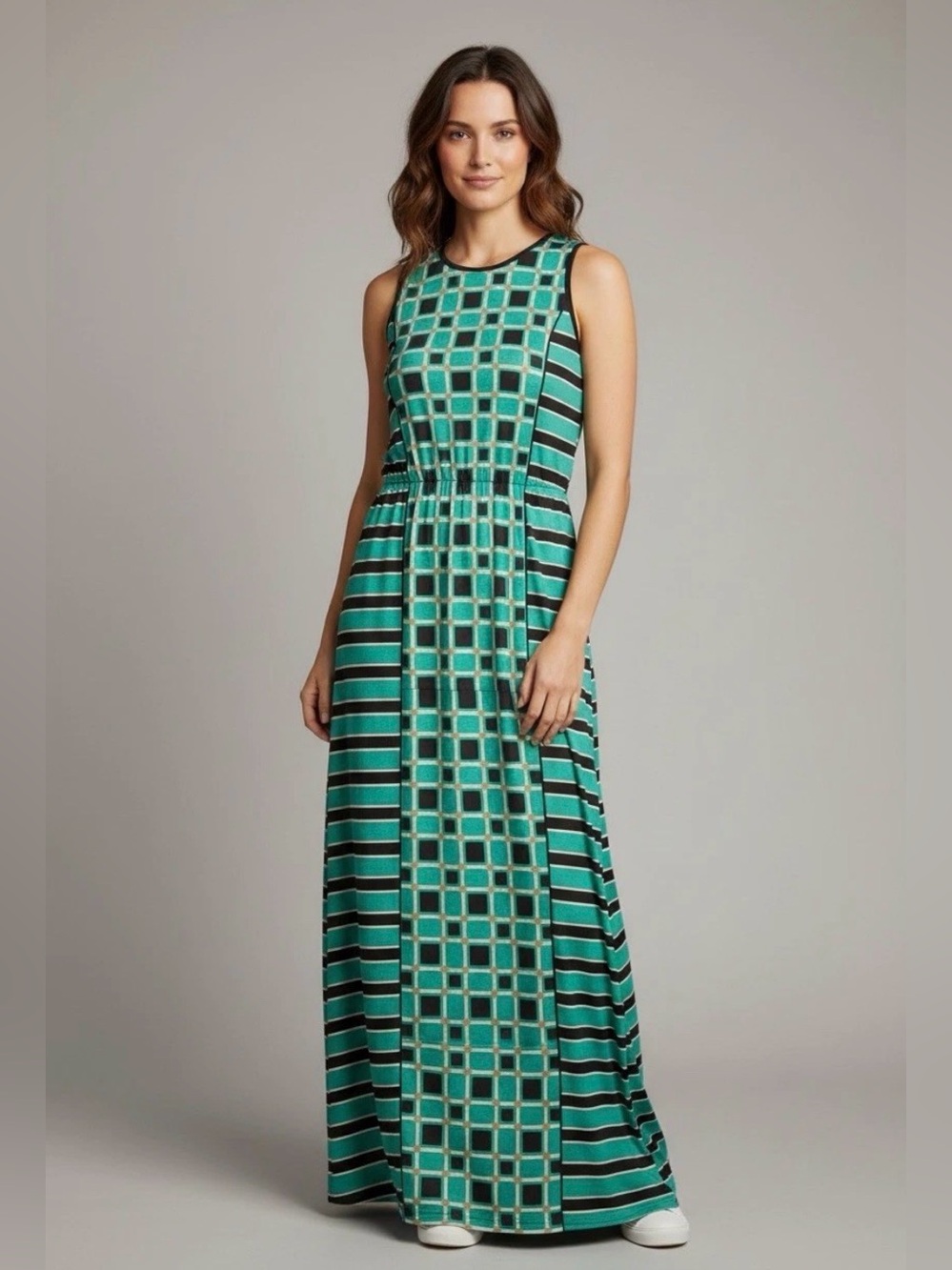 Michael Kors Teal and Black Geometric Stripe Maxi Dress Small - Picture 1 of 11